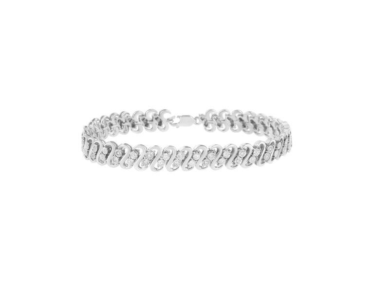 .925 Sterling Silver 1/4 Cttw Round-Cut Diamond Double Row Wrapped S-Link Bracelet - Silver