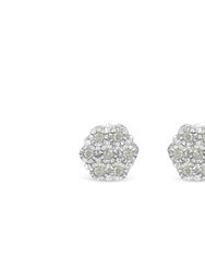 .925 Sterling Silver 1/4 Cttw Round-Cut Diamond Miracle-Set Floral Cluster Button Stud Earrings