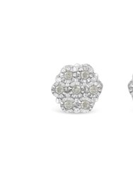 .925 Sterling Silver 1/4 Cttw Round-Cut Diamond Miracle-Set Floral Cluster Button Stud Earrings - White