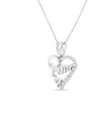 .925 Sterling Silver 1/4 Cttw Round Diamond "Mom" Openwork Heart Pendant 18" Necklace - I-J Color, I2-I3 Clarity