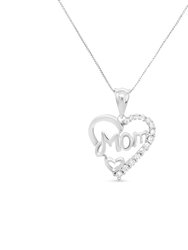 .925 Sterling Silver 1/4 Cttw Round Diamond "Mom" Openwork Heart Pendant 18" Necklace - I-J Color, I2-I3 Clarity - Silver