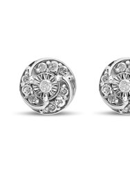 .925 Sterling Silver 1/4 Cttw Round Diamond Spiral Halo Cluster Stud Earrings - I-J Color, I2-I3 Clarity