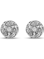 .925 Sterling Silver 1/4 Cttw Round Diamond Spiral Halo Cluster Stud Earrings - I-J Color, I2-I3 Clarity - Silver