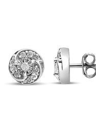 .925 Sterling Silver 1/4 Cttw Round Diamond Spiral Halo Cluster Stud Earrings - I-J Color, I2-I3 Clarity