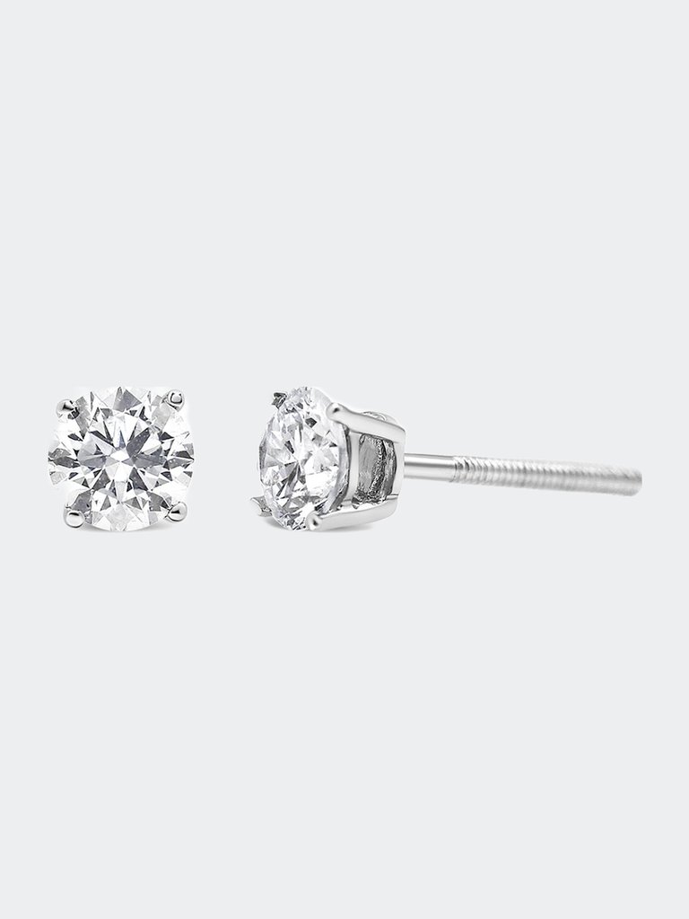 .925 Sterling Silver 1/4 cttw Treated Green Diamond Modern 4-Prong Solitaire Milgrain Stud Earrings - White