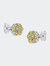 .925 Sterling Silver 1/4 Cttw Yellow Color Treated Diamond Cluster Flower Earrings