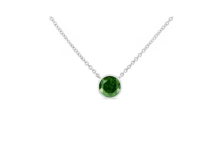 .925 Sterling Silver 1/5 Cttw Bezel Set Solitaire Treated Green Diamond 18" Pendant Necklace