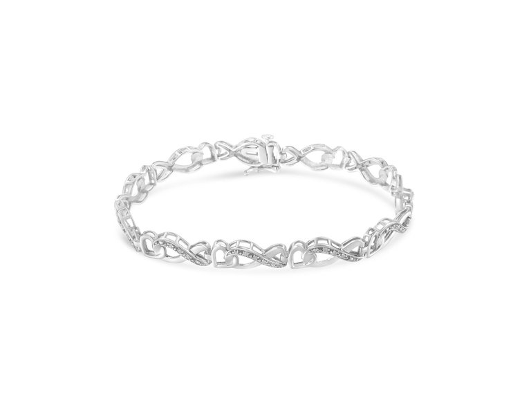 .925 Sterling Silver 1/5 Cttw Diamond 7” Infinity Heart Tennis Bracelet