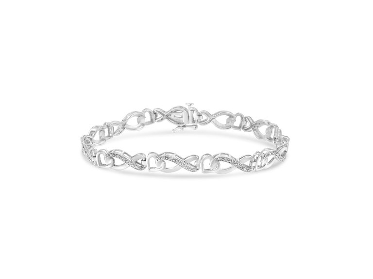 .925 Sterling Silver 1/5 Cttw Diamond 7” Infinity Heart Tennis Bracelet - White