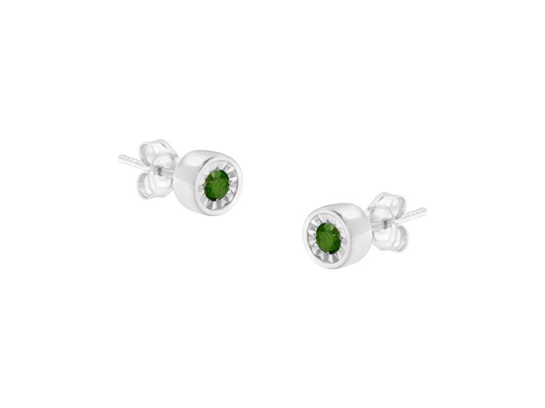 .925 Sterling Silver 1/5 Cttw Round Brilliant-Cut Green Diamond Miracle-Set Stud Earrings - White