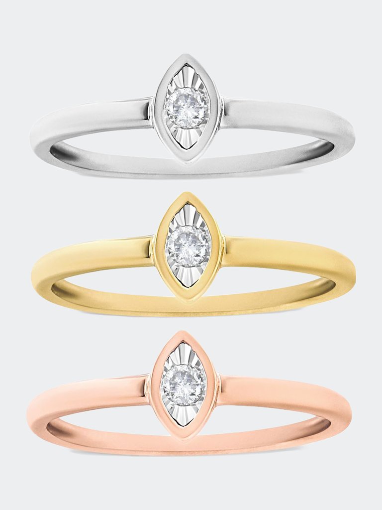 .925 Sterling Silver 1/6 Carat Diamond Teardrop Pear-Shaped Miracle Set Petite Fashion Promise Ring - White/Yellow/Rose