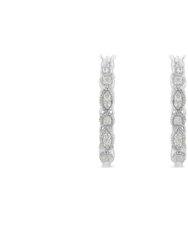 .925 Sterling Silver 1/6 Cttw Diamond Milgrain Hoop Earring