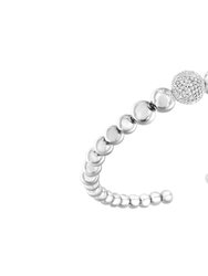 .925 Sterling Silver 1/6 Cttw Diamond Rondelle Graduated Ball Bead Cuff Bangle Bracelet - Silver