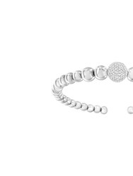 .925 Sterling Silver 1/6 Cttw Diamond Rondelle Graduated Ball Bead Cuff Bangle Bracelet