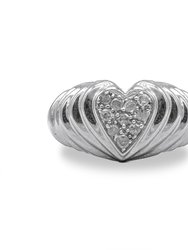 .925 Sterling Silver 1/6 Cttw Round Diamond "Heartbeat" Heart Band Ring - I-J Color, I3 Clarity - Size 6 - Silver
