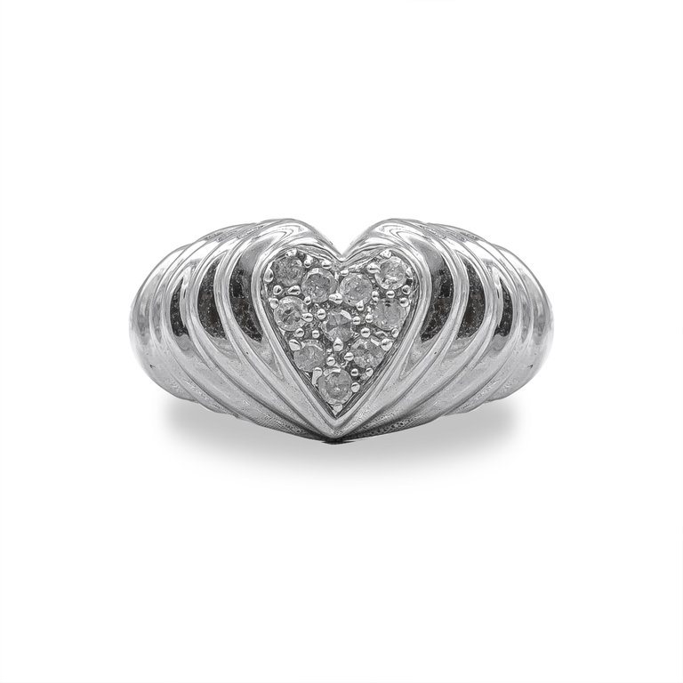 .925 Sterling Silver 1/6 Cttw Round Diamond "Heartbeat" Heart Band Ring - I-J Color, I3 Clarity - Size 6 - Silver