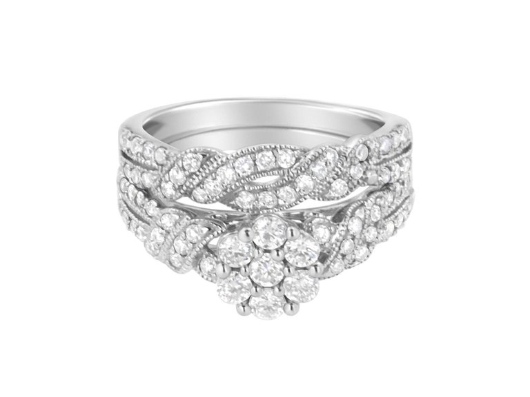 .925 Sterling Silver 1 cttw Lab-Grown Diamond Engagement Ring and Band Set - White
