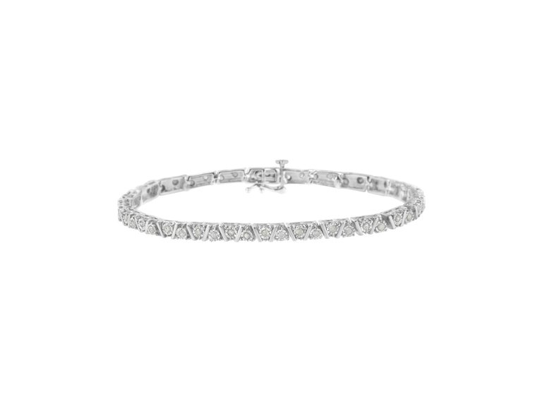 .925 Sterling Silver 1 Cttw Miracle Set Diamond Tennis Bracelet - White Gold