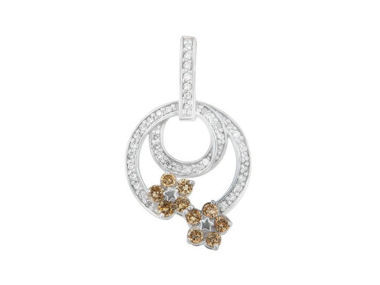 .925 Sterling Silver 1 Cttw Round Cut Diamond Floral Garden Pendant Necklace - White
