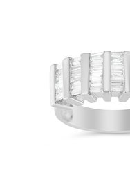 .925 Sterling Silver 1.0 Cttw Baguette Cut Diamond Vertical Channel Fluted Multi-Row Unisex Fashion Wedding Ring - White