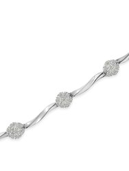 .925 Sterling Silver 1.0 Cttw Diamond Cluster Miracle-Set Station & Twisted Bar 7" Tennis Bracelet - H-I Color, I1-I2 Clarity