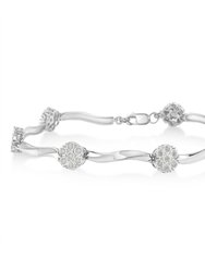 .925 Sterling Silver 1.0 Cttw Diamond Cluster Miracle-Set Station & Twisted Bar 7" Tennis Bracelet - H-I Color, I1-I2 Clarity - Silver