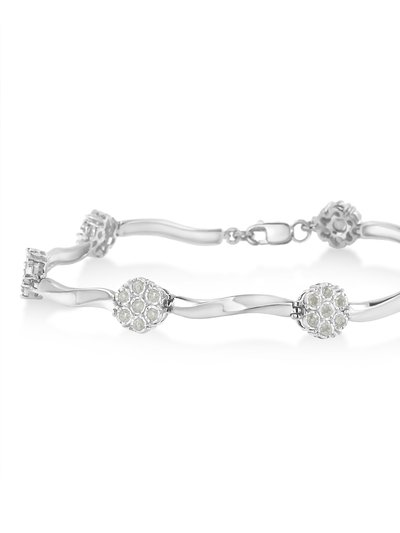 Haus of Brilliance .925 Sterling Silver 1.0 Cttw Diamond Cluster Miracle-Set Station & Twisted Bar 7" Tennis Bracelet - H-I Color, I1-I2 Clarity product