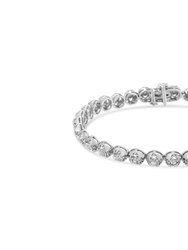 .925 Sterling Silver 1.0 Cttw Diamond Miracle-Plate Open Quatrefoil Flower Circle-Link 7" Tennis Bracelet