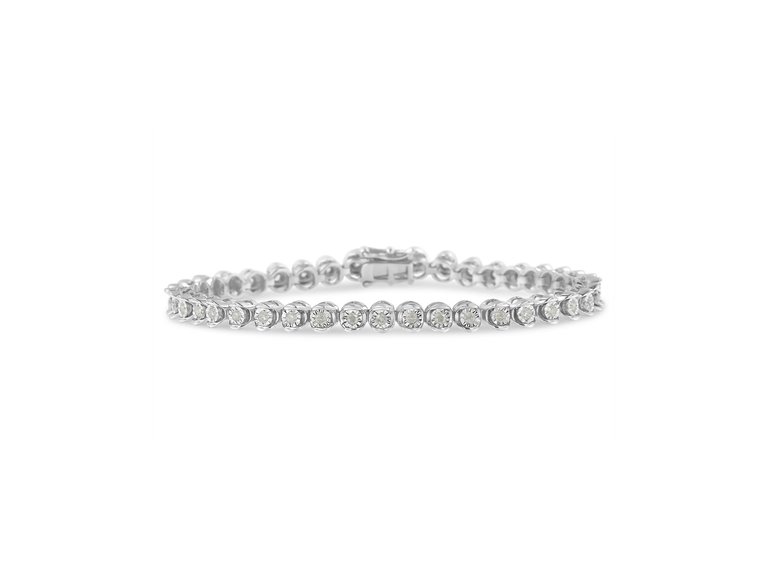 .925 Sterling Silver 1.0 Cttw Diamond Miracle-Set 7" Link Bracelet - Silver