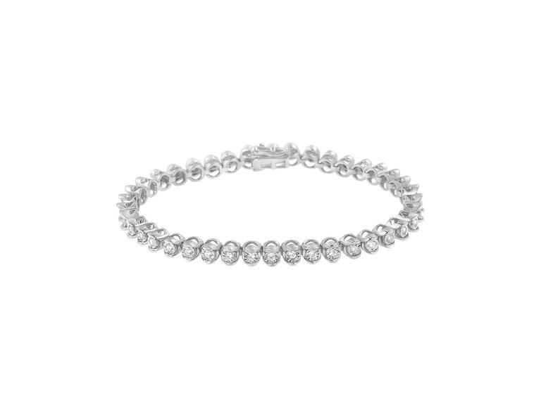 .925 Sterling Silver 1.0 Cttw Diamond Miracle-Set 7" Link Bracelet