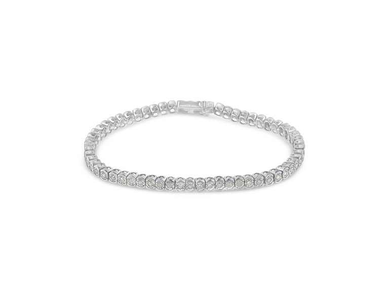 .925 Sterling Silver 1.0 Cttw Diamond Miracle-Set Cut-Circle 7" Tennis Bracelet