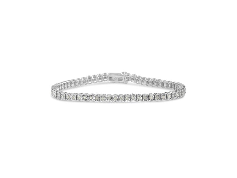 .925 Sterling Silver 1.0 Cttw Diamond Miracle-Set Cut-Circle 7" Tennis Bracelet - Sterling silver