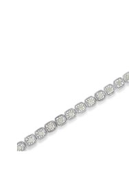 .925 Sterling Silver 1.0 Cttw Diamond Miracle-Set Square Milgrain 7" Link Tennis Bracelet