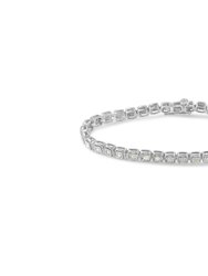.925 Sterling Silver 1.0 Cttw Diamond Miracle-Set Square Milgrain 7" Link Tennis Bracelet