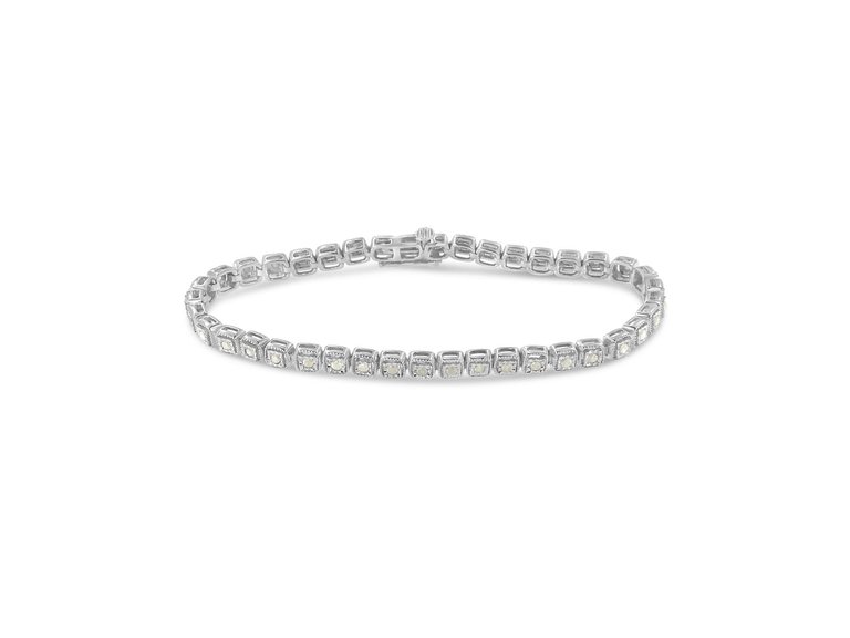 .925 Sterling Silver 1.0 Cttw Diamond Miracle-Set Square Milgrain 7" Link Tennis Bracelet