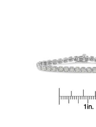.925 Sterling Silver 1.0 Cttw Diamond Miracle-Set Square Milgrain 7" Link Tennis Bracelet