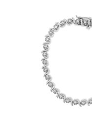 .925 Sterling Silver 1.0 Cttw Diamond Spiral Wave Curved-Link 7" Tennis Bracelet