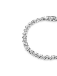 .925 Sterling Silver 1.0 Cttw Diamond Spiral Wave Curved-Link 7" Tennis Bracelet - Sterling silver