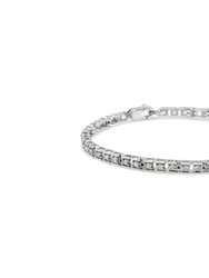 .925 Sterling Silver 1.0 Cttw Diamond Square Hybrid Link 7" Tennis Bracelet