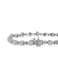 .925 Sterling Silver 1.0 Cttw Diamond Swirl Beaded Link Bracelet - 7.25"