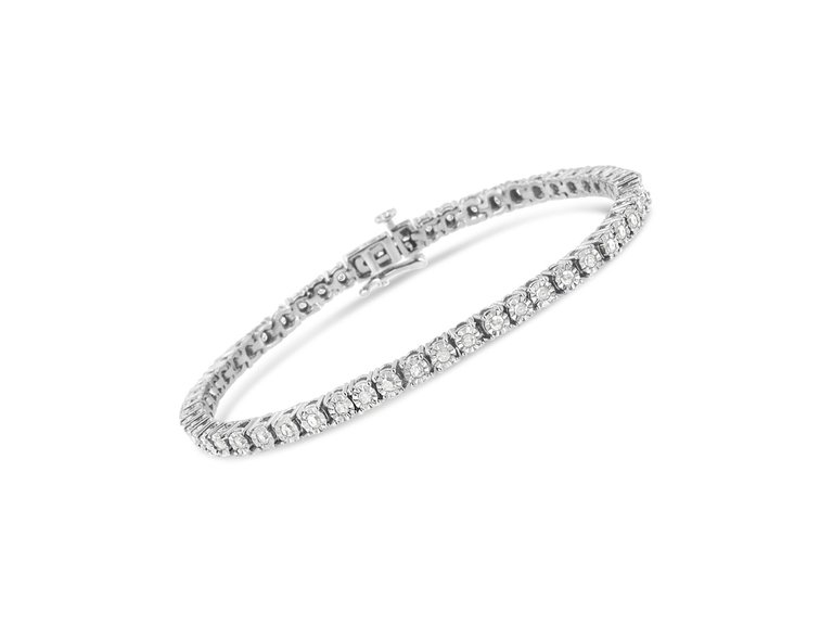 .925 Sterling Silver 1.0 Cttw Miracle Plate Set Diamond Bezel Link Design Tennis Bracelet