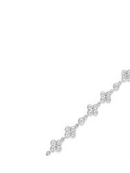 .925 Sterling Silver 1.0 Cttw Miracle-Set Diamond 4 Leaf And Solitaire Station Link Bracelet