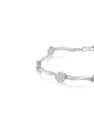 .925 Sterling Silver 1.0 cttw Miracle-Set Diamond 7 Stone Floral Cluster Link Bracelet
