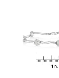 .925 Sterling Silver 1.0 cttw Miracle-Set Diamond 7 Stone Floral Cluster Link Bracelet