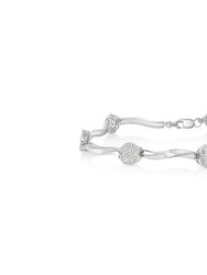 .925 Sterling Silver 1.0 cttw Miracle-Set Diamond 7 Stone Floral Cluster Link Bracelet - Silver