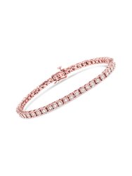 .925 Sterling Silver 1.0 Cttw Miracle-Set Diamond Round Faceted Bezel Tennis Bracelet - Rose Gold