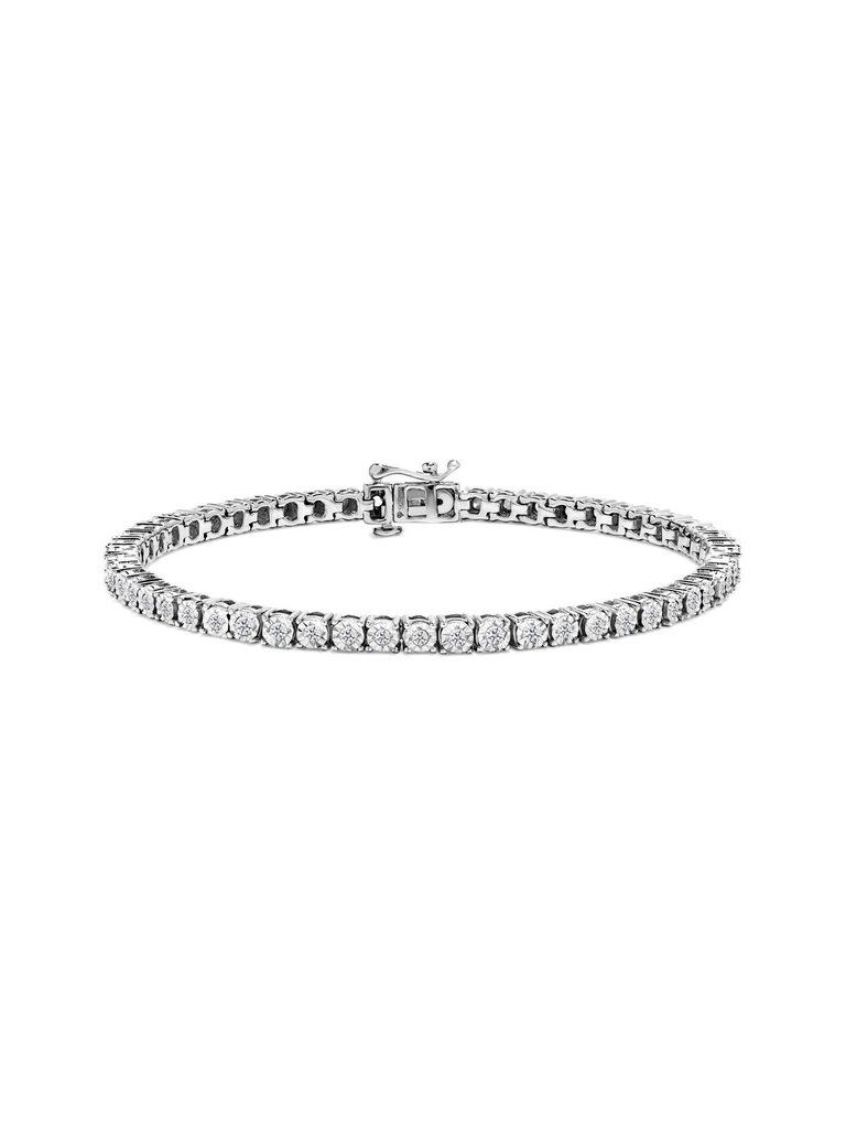 .925 Sterling Silver 1.0 Cttw Miracle-Set Diamond Round Faceted Bezel Tennis Bracelet - Sterling Silver