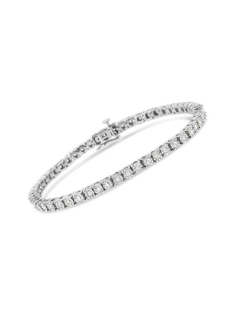 .925 Sterling Silver 1.0 Cttw Miracle-Set Diamond Round Faceted Bezel Tennis Bracelet