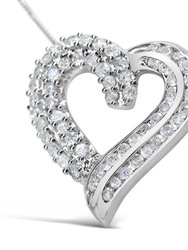 .925 Sterling Silver 1.0 Cttw Prong & Channel-Set Diamond Open Work Ribbon Heart Pendant 18" Necklace - I-J Color, I3 Clarity