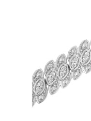 .925 Sterling Silver 1.0 Cttw Prong-Set Round-Cut Diamond Leaf And Pear Shaped Link Tennis Bracelet